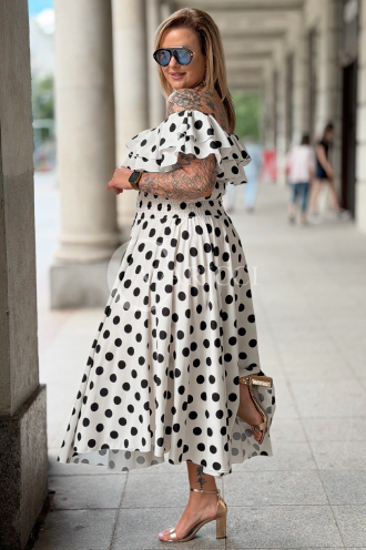 Kleid UMBERTO – Midikleid mit Pünktchen, Ecru