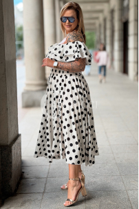 Kleid UMBERTO – Midikleid mit Pünktchen, Ecru