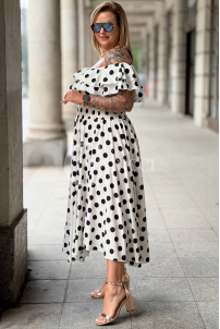 Kleid UMBERTO – Midikleid mit Pünktchen, Ecru