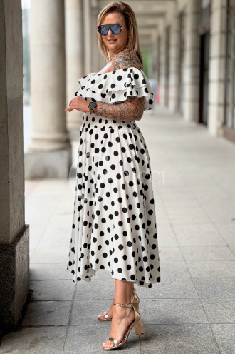 Kleid UMBERTO – Midikleid mit Pünktchen, Ecru