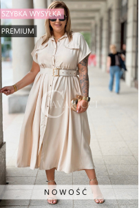 Premium Kleid NADIA – Elegantes Hemdblusenkleid Midi Beige