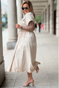 Premium Kleid NADIA – Elegantes Hemdblusenkleid Midi Beige