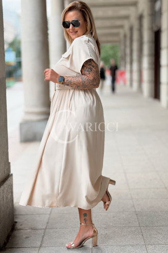 Premium Kleid NADIA – Elegantes Hemdblusenkleid Midi Beige