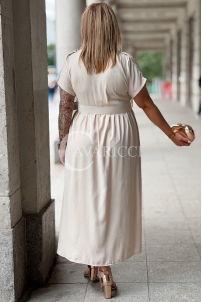 Premium Kleid NADIA – Elegantes Hemdblusenkleid Midi Beige