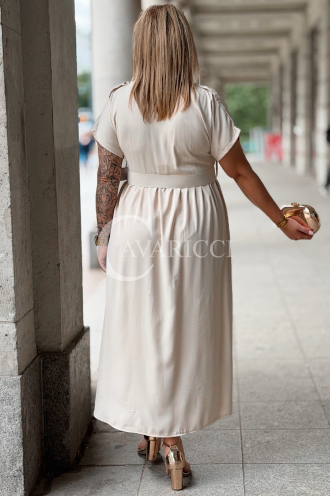 Premium Kleid NADIA – Elegantes Hemdblusenkleid Midi Beige