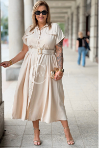 Premium Kleid NADIA – Elegantes Hemdblusenkleid Midi Beige