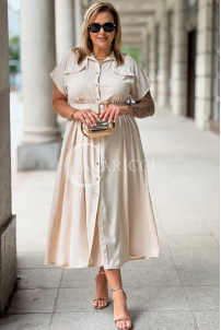 Premium Kleid NADIA – Elegantes Hemdblusenkleid Midi Beige