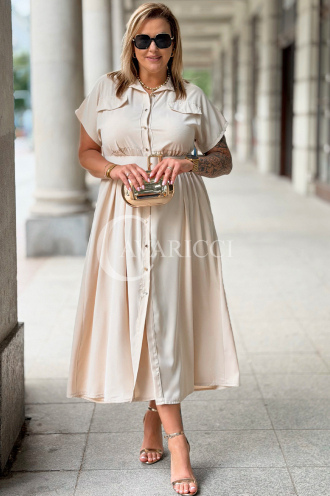 Premium Kleid NADIA – Elegantes Hemdblusenkleid Midi Beige