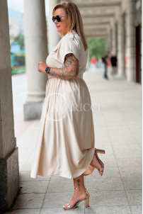 Premium Kleid NADIA – Elegantes Hemdblusenkleid Midi Beige