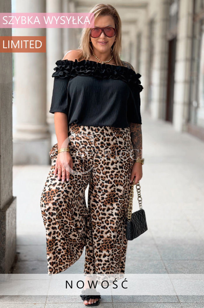 ZALMA Palazzo-Hose mit Leoparden-Muster – Elastischer Bund