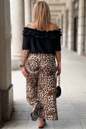 ZALMA Palazzo-Hose mit Leoparden-Muster – Elastischer Bund
