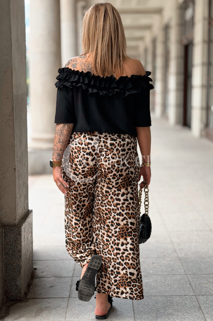 ZALMA Palazzo-Hose mit Leoparden-Muster – Elastischer Bund