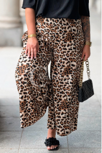ZALMA Palazzo-Hose mit Leoparden-Muster – Elastischer Bund