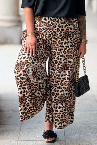 ZALMA Palazzo-Hose mit Leoparden-Muster – Elastischer Bund