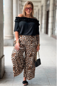 ZALMA Palazzo-Hose mit Leoparden-Muster – Elastischer Bund