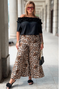 ZALMA Palazzo-Hose mit Leoparden-Muster – Elastischer Bund