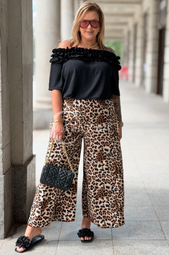 ZALMA Palazzo-Hose mit Leoparden-Muster – Elastischer Bund