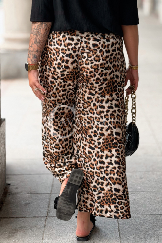 ZALMA Palazzo-Hose mit Leoparden-Muster – Elastischer Bund