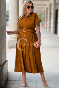 Kleid NADIA Premium – Midi Hemdblusen-Schnitt mit Gürtel