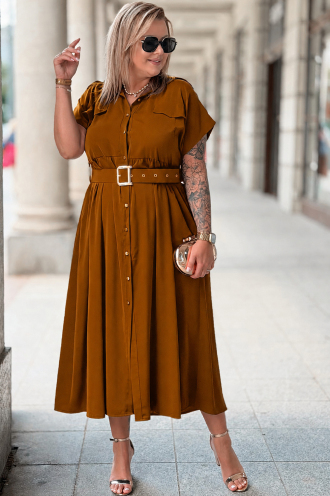 Kleid NADIA Premium – Midi Hemdblusen-Schnitt mit Gürtel