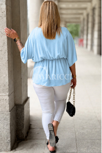 Bluse BARBARA Plus Size – Wickelausschnitt, Baby Blue