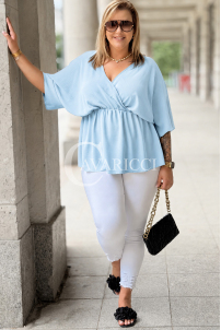Bluse BARBARA Plus Size – Wickelausschnitt, Baby Blue