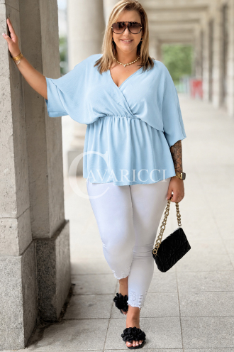 Bluse BARBARA Plus Size – Wickelausschnitt, Baby Blue