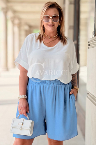 Lockere Shorts HEBE Plus Size – Baby Blue, mit Taschen