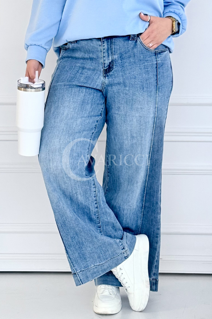 ZULE Jeans mit Gummibund & weitem Bein – hell & bequem