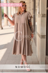Sommer-Hemdblusenkleid DOROTEA – Bequemer Oversize-Schnitt zum Knöpfen, Farbe Fango