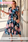 Atemberaubendes FARANESE Kleid – Plissierter Rock, Volants und Blumenprint Farbe Marineblau