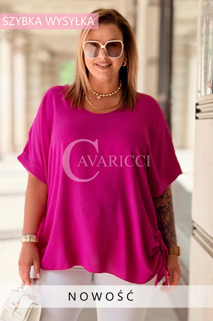 Oversize-Bluse HORTENSIA mit Schnürung in Fuchsia – Plus Size