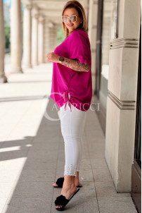 Oversize-Bluse HORTENSIA mit Schnürung in Fuchsia – Plus Size