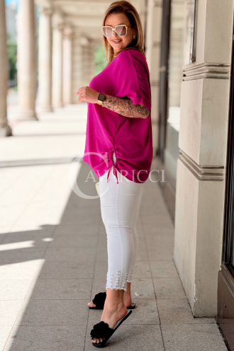 Oversize-Bluse HORTENSIA mit Schnürung in Fuchsia – Plus Size