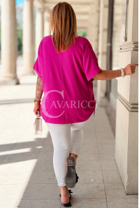 Oversize-Bluse HORTENSIA mit Schnürung in Fuchsia – Plus Size