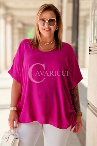Oversize-Bluse HORTENSIA mit Schnürung in Fuchsia – Plus Size