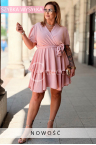 Neu! Kleid FLAMINIA – Wickelausschnitt und doppelte Rüsche Farbe Rosa