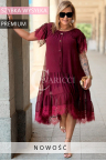 Premium-Kleid WINETTA – Spitzenärmel, Goldene Knöpfe und Mehrlagiger Rock mit Wow-Effekt Farbe Weinrot