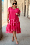 Premiumkleid WINETTA – Spitzenärmel, Goldene Knöpfe und Mehrlagiger Rock mit Wow-Effekt Farbe Rosa