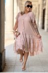 Premium-Kleid WINETTA – Spitzenärmel, Goldene Knöpfe und Mehrlagiger Rock mit Wow-Effekt Farbe Puderrosa