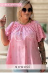 Bluse DALILA – Ajour-Stickerei, Zarte Raffung am Ausschnitt und Ärmel, der die Schultern Wunderschön Bedeckt Farbe Rosa