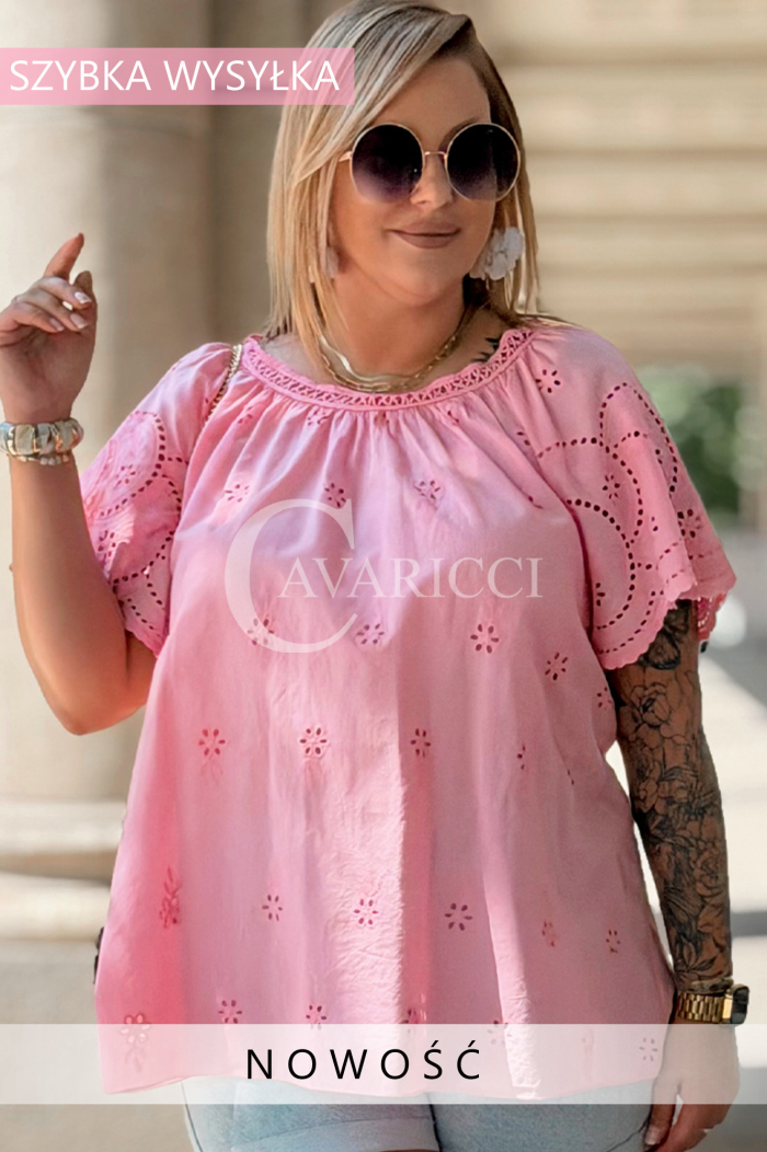 Bluse Dalila Rosa – Ajour-Stickerei & feminine Silhouette