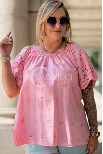 Bluse Dalila Rosa – Ajour-Stickerei & feminine Silhouette