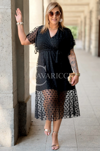 Allegra Kleid – Tüll-Midi mit Punkten & V-Ausschnitt