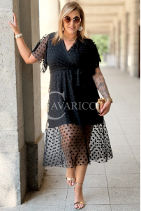Allegra Kleid – Tüll-Midi mit Punkten & V-Ausschnitt