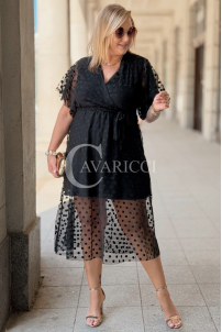Allegra Kleid – Tüll-Midi mit Punkten & V-Ausschnitt