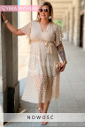 Kleid ALLEGRA – Tüll-Midi mit Punkten, Wickelausschnitt und Taillenbindung Farbe Beige