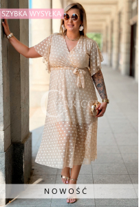 Allegra Midi-Kleid mit Punkten & Wickelausschnitt | Beige