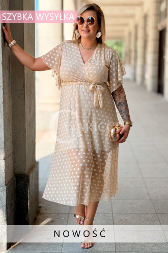 Allegra Midi-Kleid mit Punkten & Wickelausschnitt | Beige