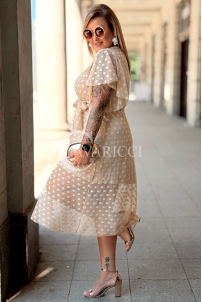 Allegra Midi-Kleid mit Punkten & Wickelausschnitt | Beige